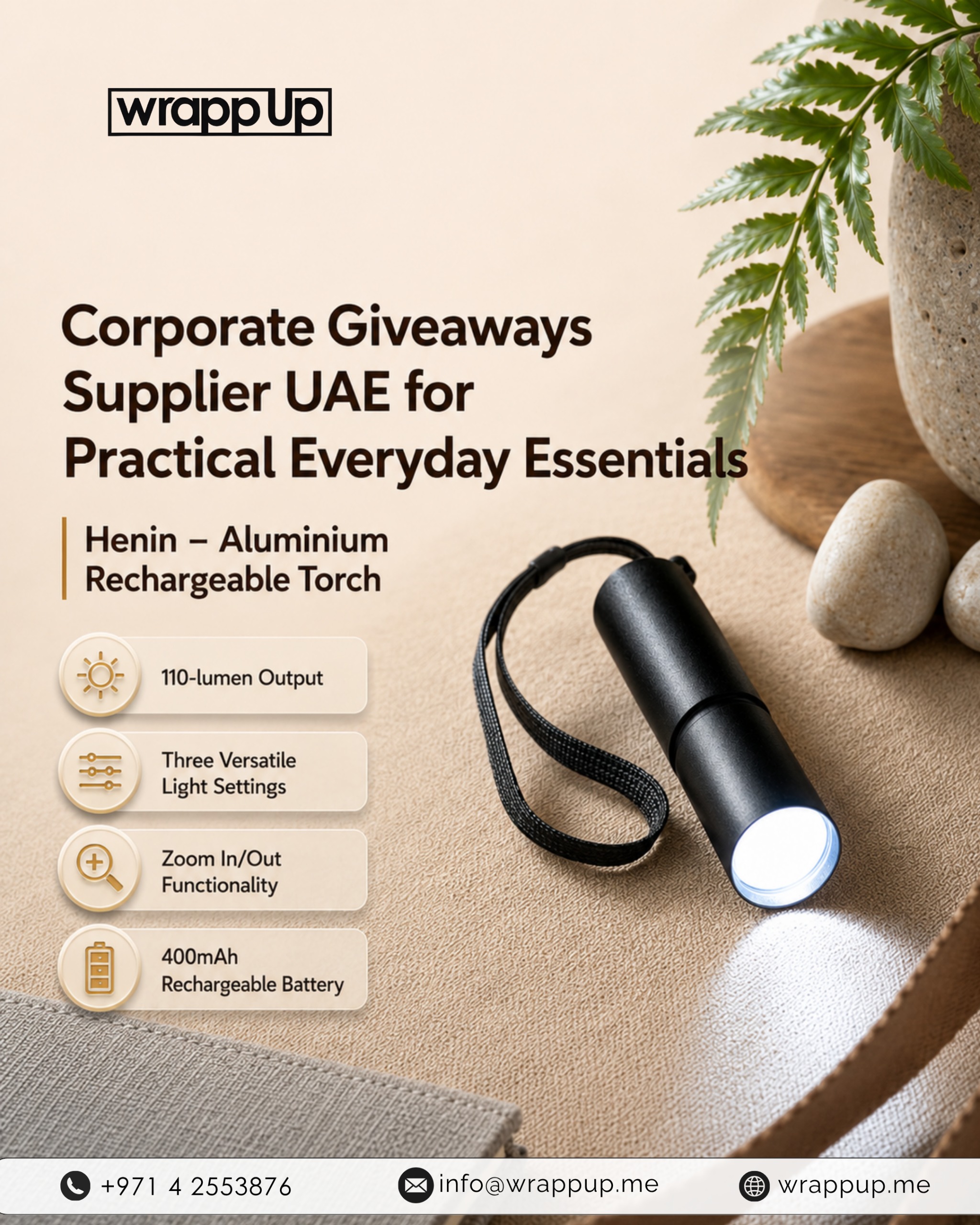 Henin Aluminium Rechargeable Torch – Corporate Giveaways Supplier UAE | Wrapp Up - Accessories in Dubai - Image 1 of 1