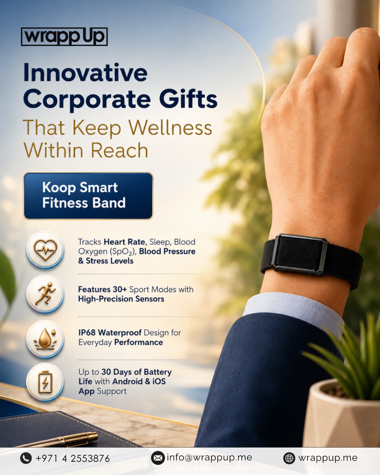 Koop Smart Fitness Band – Corporate Gift by Wrapp Up | Heart Rate, SpO2 & BP Tracker Dubai - Accessories in Dubai - Image 1 of 1